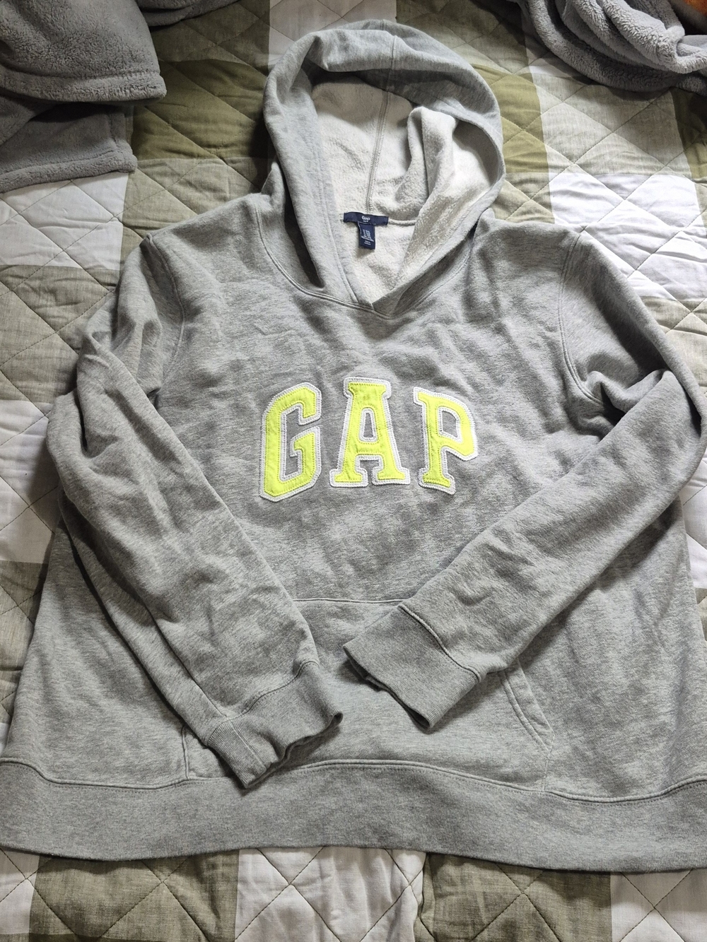 GAP Women's Gray Hoodie with Neon Yellow Logo